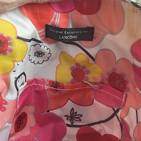 Lancome Black Tote with White Trim and Floral Lining - Picture 8 of 10